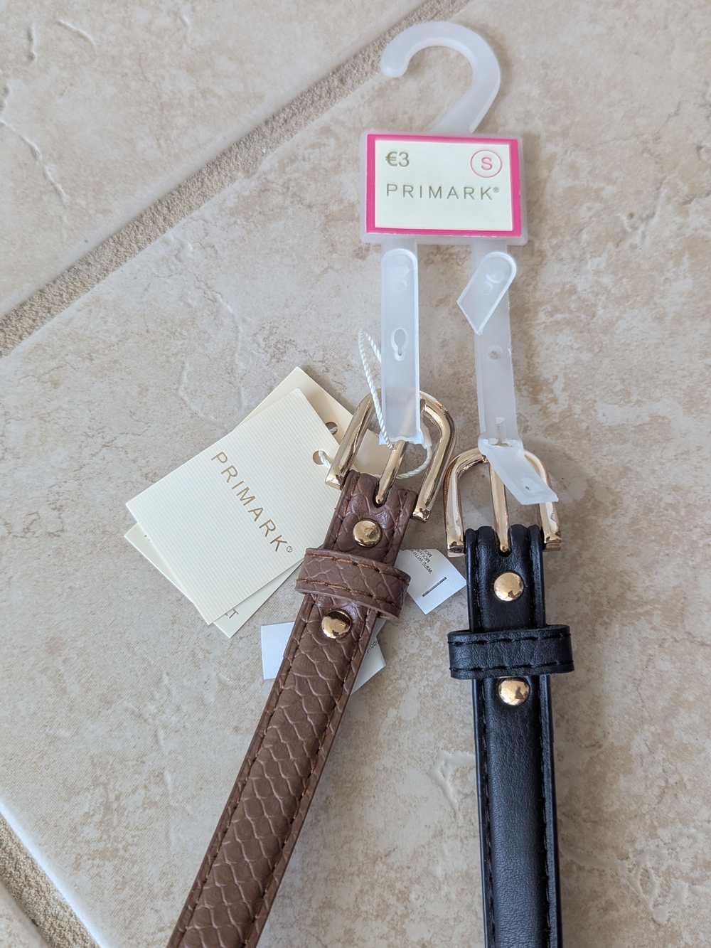 Primark Women's Black and Brown Slim Belts with Gold Buckles